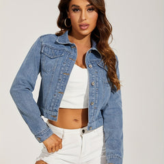 Long Sleeve Denim Jacket Button Front Lapel Coat Women's Denim Clothing