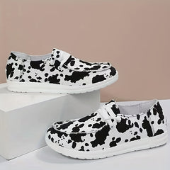 Cow Print Lace Up Sneakers Women's Lightweight Loafers
