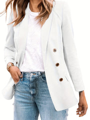 Double Breasted Lapel Blazer Solid Long Sleeve Office Work Outerwear