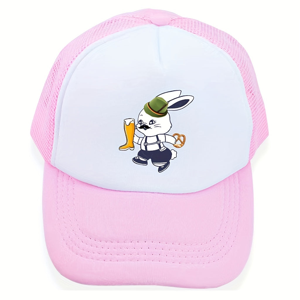 Beer Rabbit Print Baseball Cap Kpop Pink Block Trucker Hat Mesh Sunshade Dad Hat