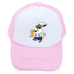 Beer Rabbit Print Baseball Cap Kpop Pink Block Trucker Hat Mesh Sunshade Dad Hat