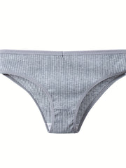 4pcs Solid Ribbed Briefs Stretchy Intimates Panties Women's Lingerie
