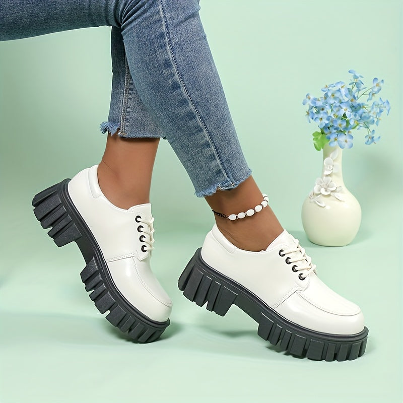 Women's Platform Loafers Round Toe Lace Up Low Top Shoes