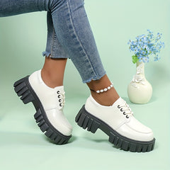 Women's Platform Loafers Round Toe Lace Up Low Top Shoes