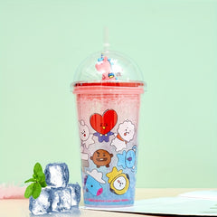 Animal Pattern Plastic Water Cup With Straw