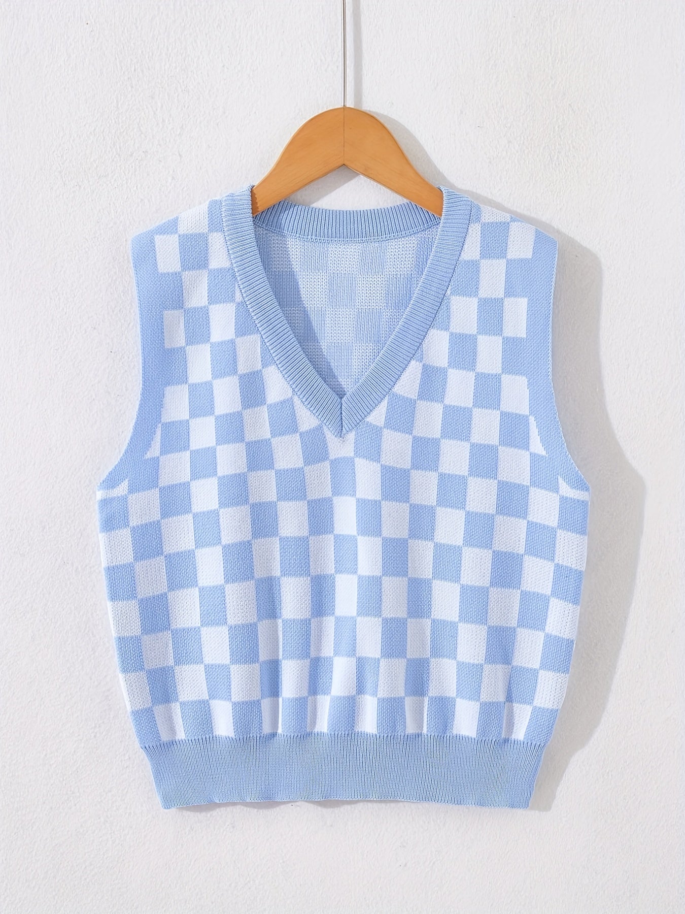 Checkerboard Sleeveless Knitted Vest for Summer Party