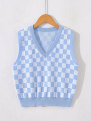 Checkerboard Sleeveless Knitted Vest for Summer Party