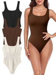 Solid Square Neck Slim Bodysuit Sleeveless Casual Bodysuit