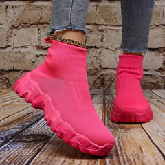 Women's High Top Knit Slip On Sneakers Comfortable Shoes