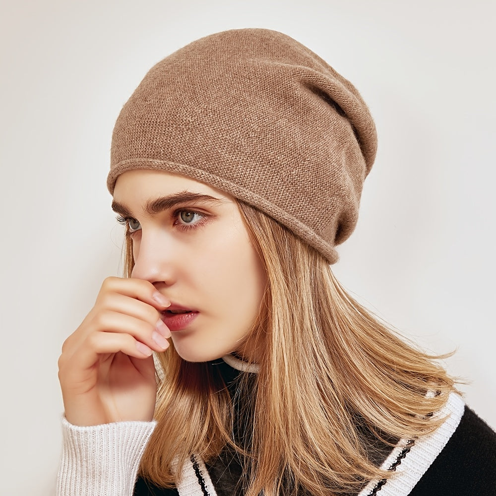 100% Cashmere Beanie Winter Hats Solid Knit Unisex Hat