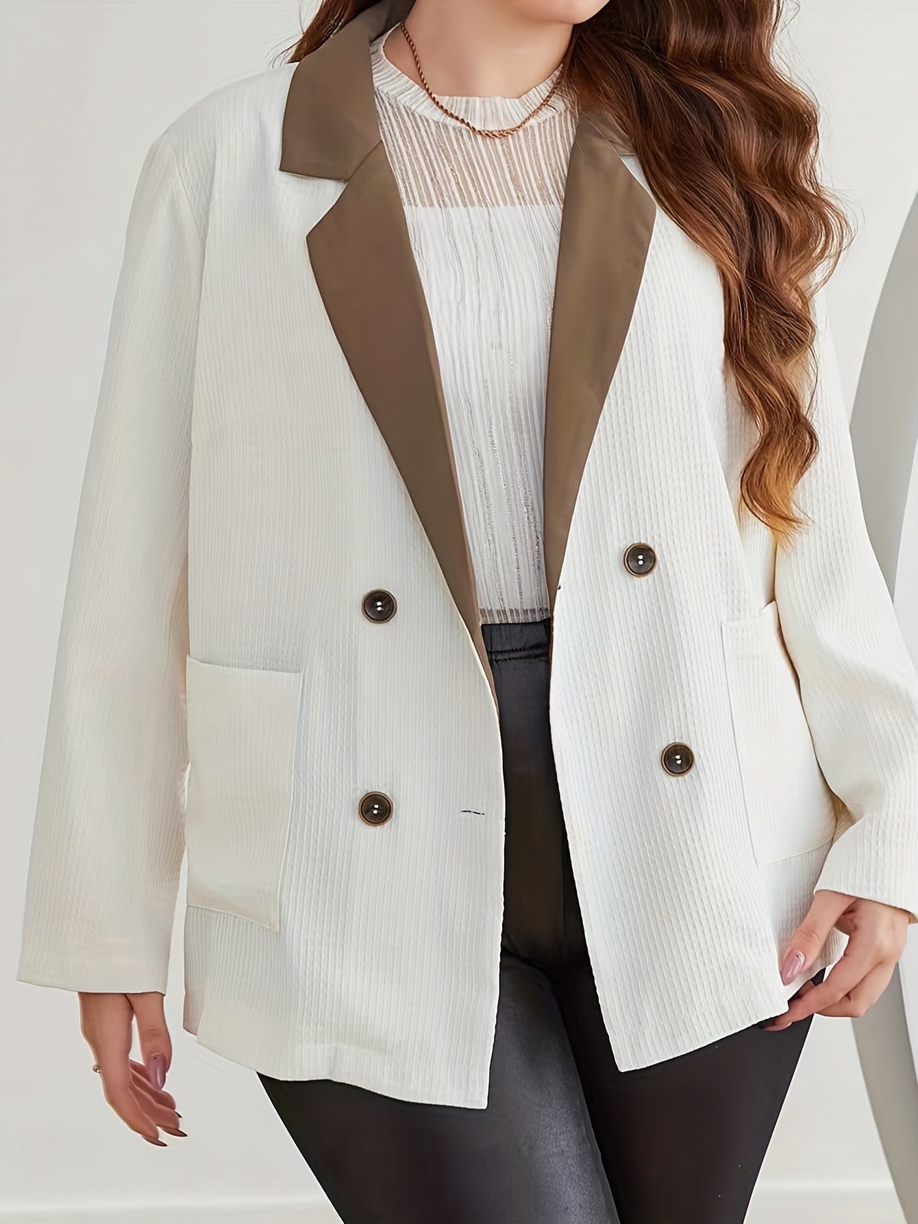 Colorblock Waffle Lapel Collar Blazer