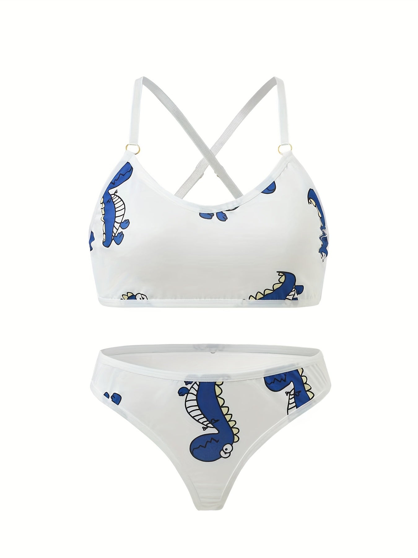 Dinosaur Print Sexy Lingerie Set Women's Plus Medium Stretch