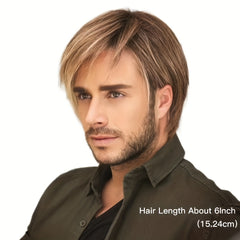 Men's Short Straight Golden Brown Highlight Wig