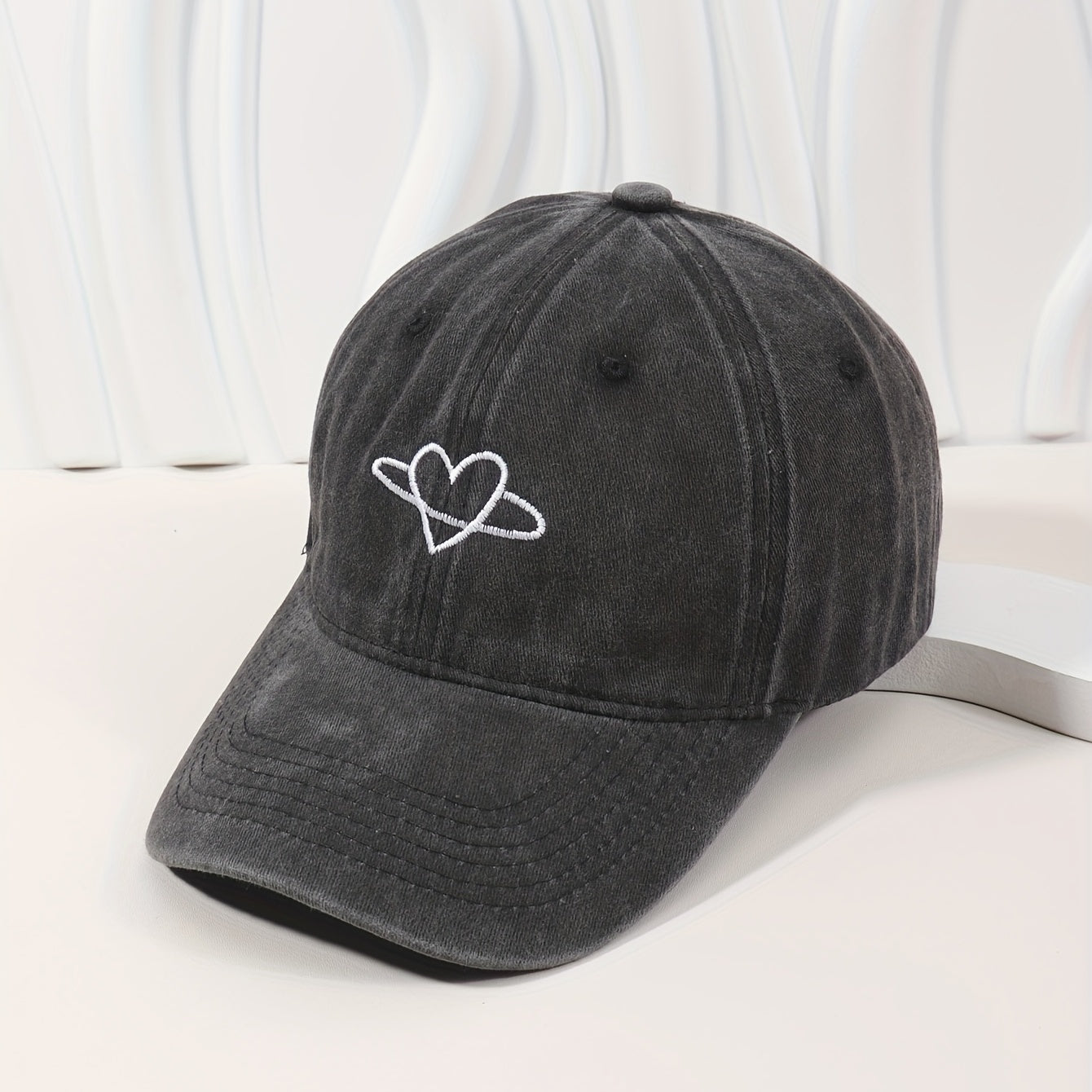 Heart Embroidery Washed Baseball Cap Sun Hat Adjustable Dad Hats