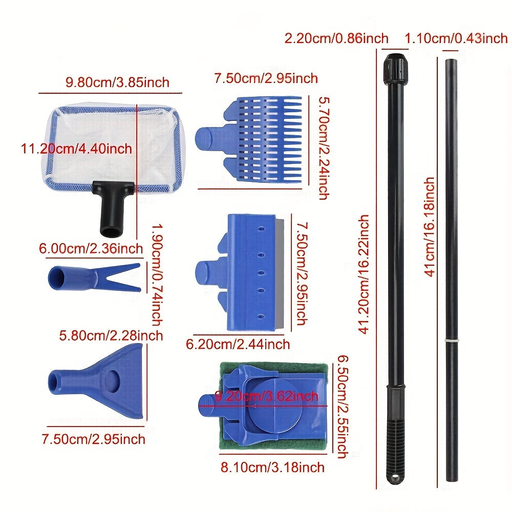 Aquarium Tank Clean Set Accessories Fish Net Rake Scraper Brush
