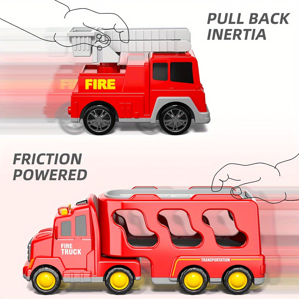 Fire Truck Set: 5 Large Double Decker, 4 Small Extinguishers, 1 Urban Vehicle