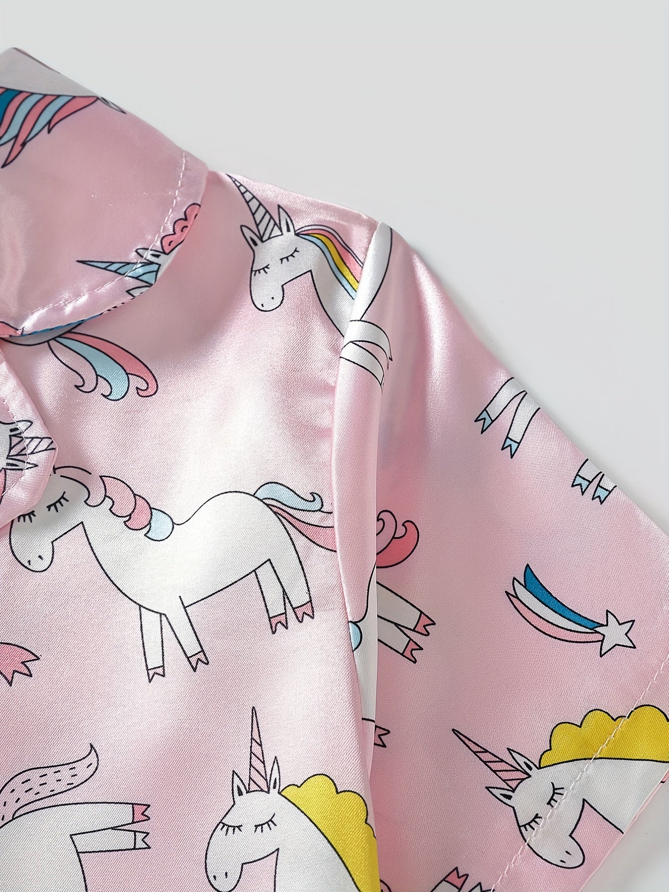 Girls Rainbow Unicorn Pajama Set Short Sleeve Top & Pants Sleepwear