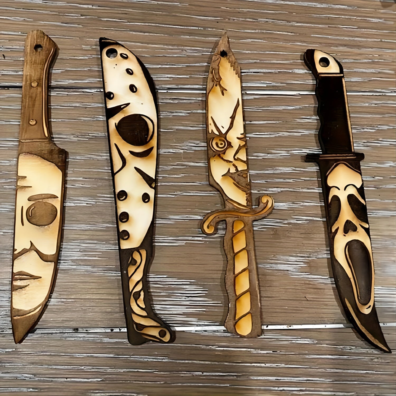 4pcs Wooden Halloween Decoration Props Pendant Horror Party Gift