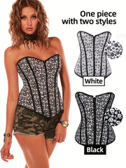 Skull Print Strapless Corset Tummy Control Slimmer Zipper Body Shaper
