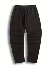 Men's Solid Cotton Pants Casual Elastic Waist Drawstring Trousers