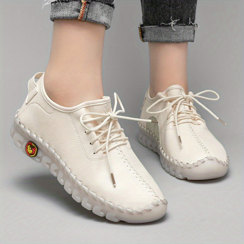 Women's Solid Lace Up Flat Sneakers Anti-Skid Low Top Shoes