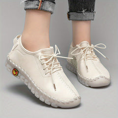 Women's Solid Lace Up Flat Sneakers Anti-Skid Low Top Shoes