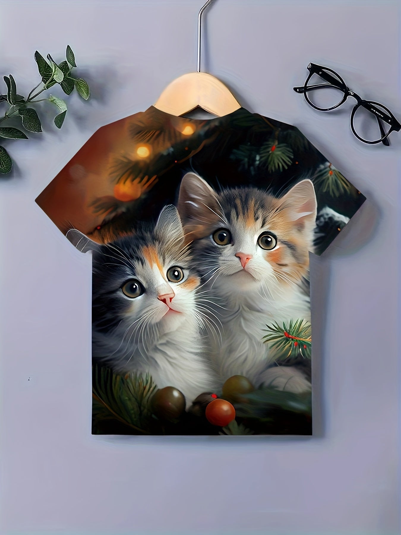 3D Cat Graphic Short Sleeve T-shirt for Girls