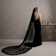 Bridal Veil Lace Cathedral Train with Floral Edges