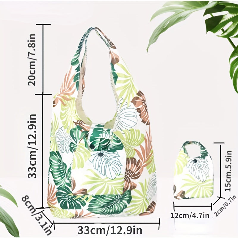 Leaves Pattern Shoulder Bag Lightweight Foldable Shopping Bag