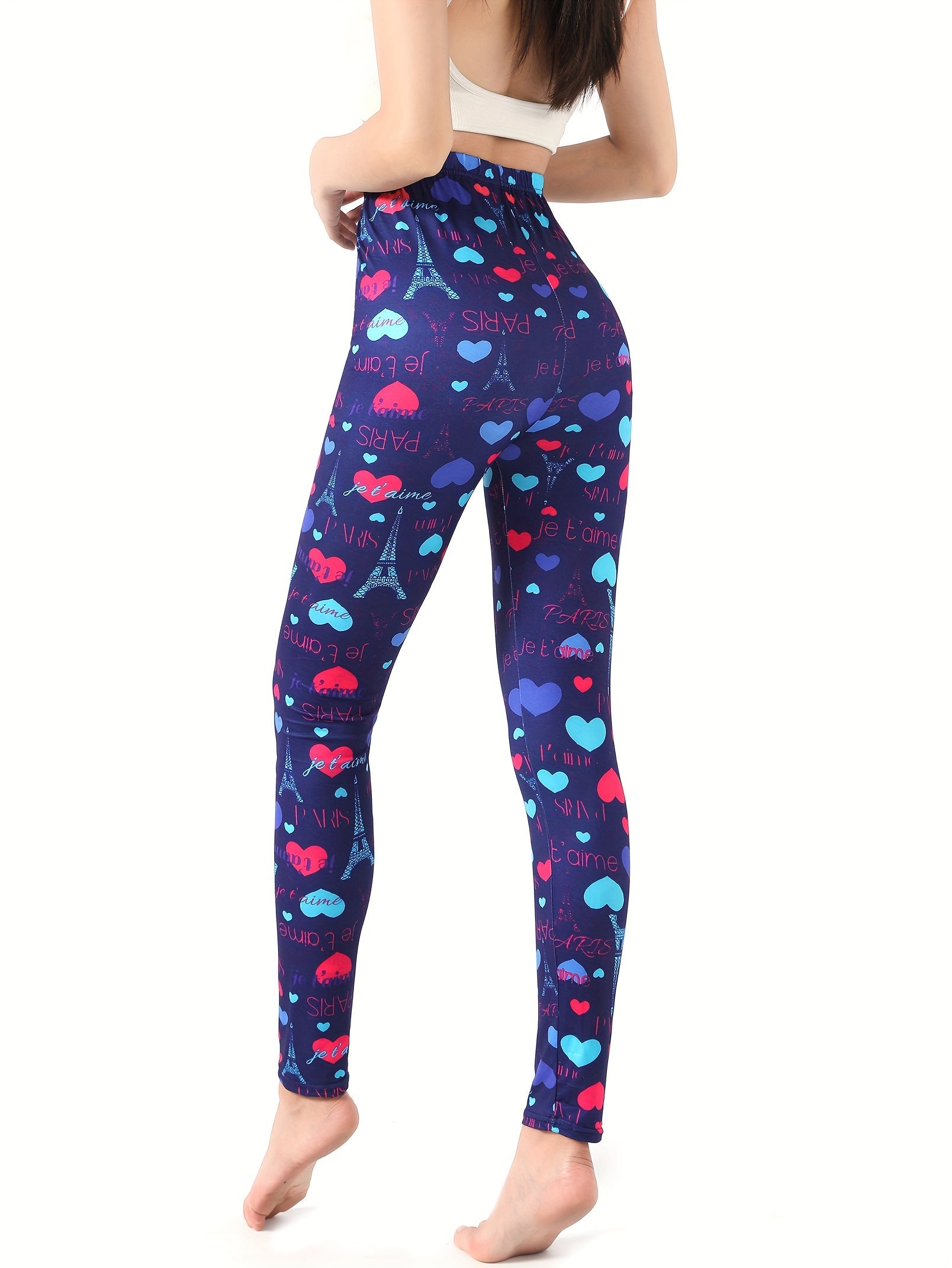 Heart Print Slim Fit Yoga Tight Pants Stretchy Fitness Leggings