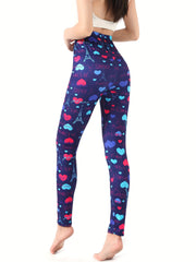 Heart Print Slim Fit Yoga Tight Pants Stretchy Fitness Leggings