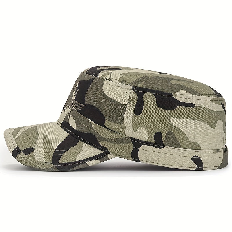 Men's Camo Flat Top Cotton Hat Embroidered Caps