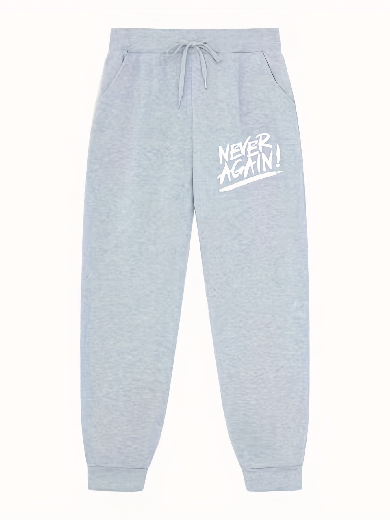 Never Again Print Joggers With Pockets Men s Drawstring Pants