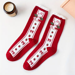 3 Pairs Bunny Print Socks Cute & Ruffle Women's Stockings