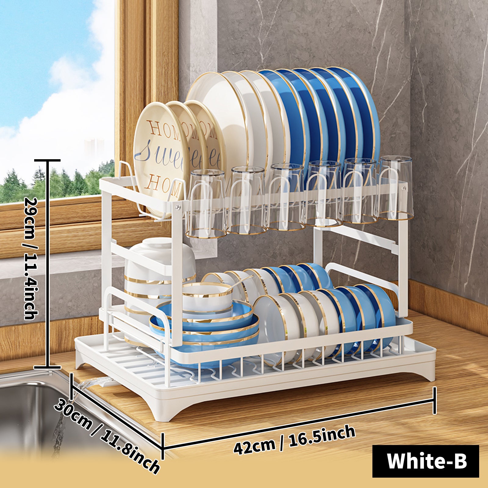 2 Tier Dish Drying Rack Rustproof Kitchen Dish Drying Rack With Drainboard