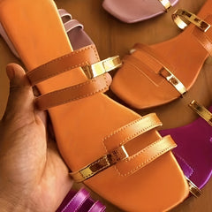 Women's Colorblock Flat Slippers Square Open Toe Non Slip