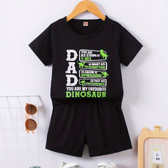 Boys Dino Graphic Print T-shirt & Shorts Set Summer Kids Clothing