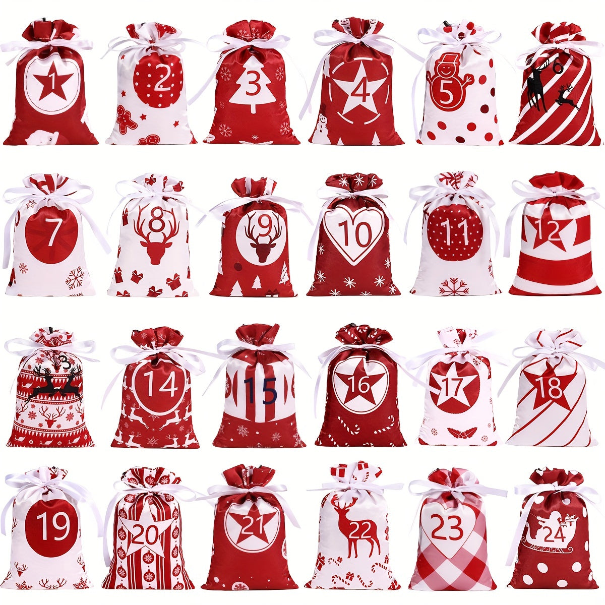 24pcs Hanging Christmas Advent Calendar Bags for Xmas Navid