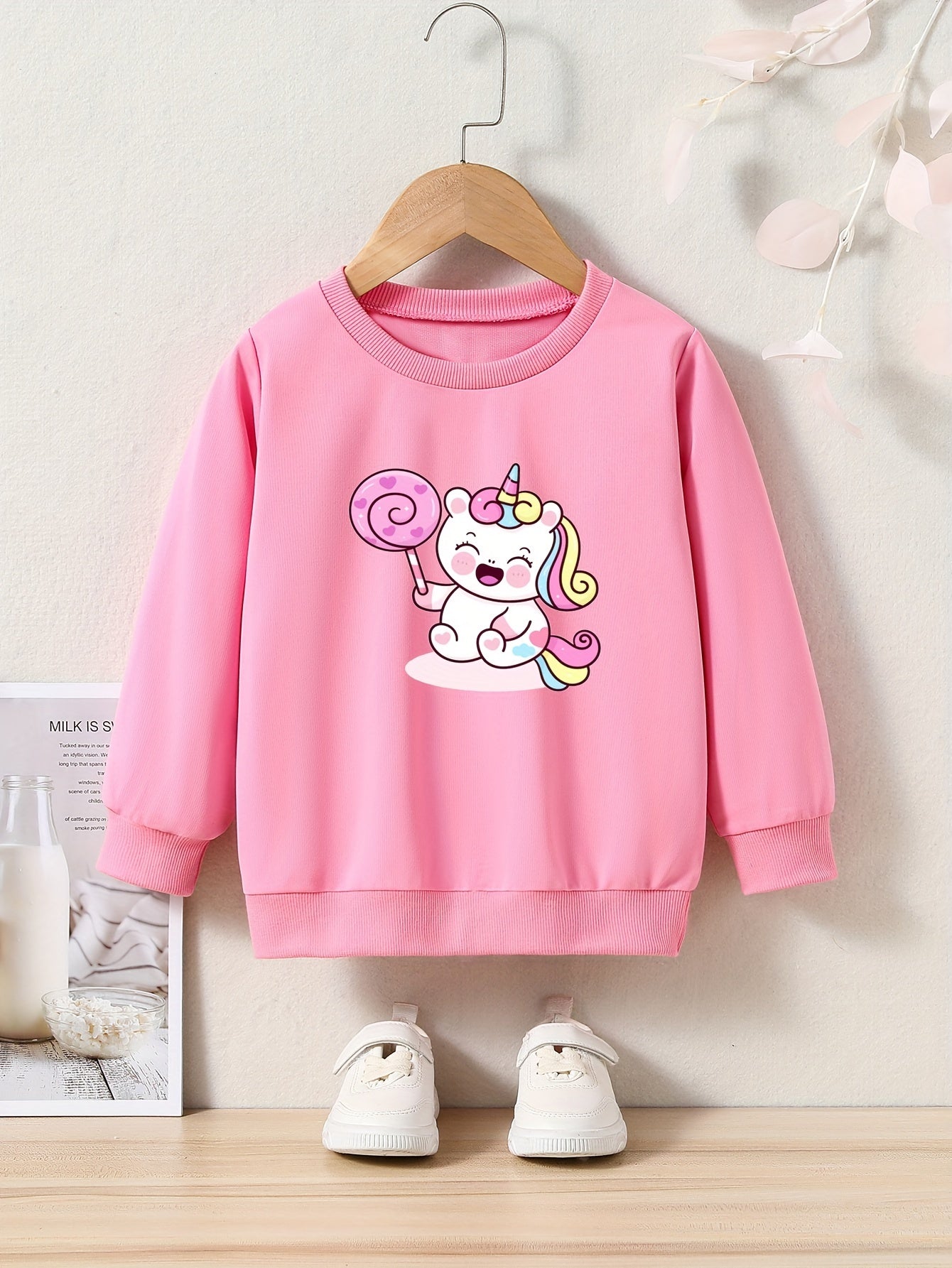 Lollipop Unicorn Graphic Crew Neck Sweatshirt for Kids