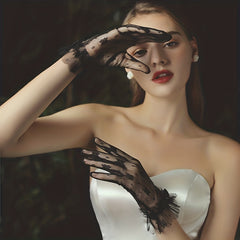 Short Lace Gloves Bowknot Ruffles for Bridal Wedding Dress