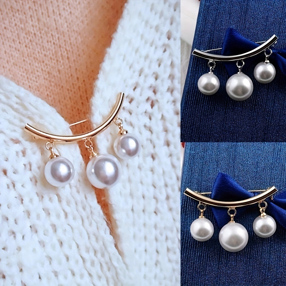 3pcs Pearl Fixed Buckle Scarf Cardigan Clips Dress Brooches