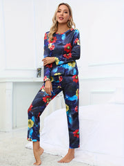 Floral Print Pajama Set Long Sleeve Top & Pants