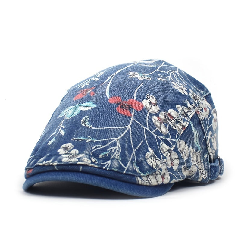 Vintage Denim Beret Newsboy Hat For Women Adjustable Flat Cap Driving Hat