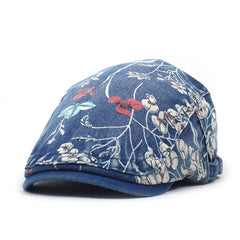 Vintage Denim Beret Newsboy Hat For Women Adjustable Flat Cap Driving Hat