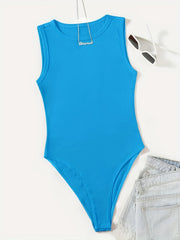 Sleeveless Casual Crew Neck Workout Bodysuit Women's Clothing
