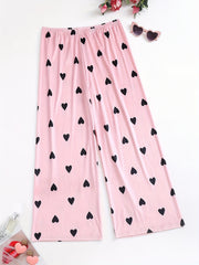 Heart Print Elastic Waist Home Wear Pants