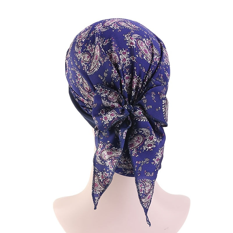 Women Flower Print Turban Cap Hair Wrap Head Scarf Pre Tied Headwear