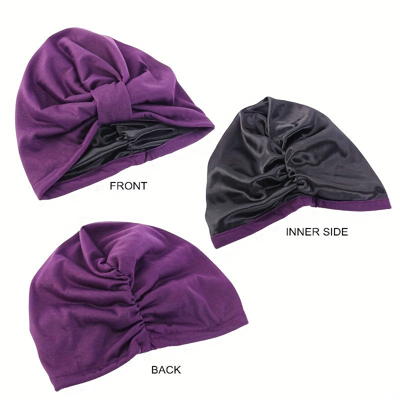 Satin Lined Double Layer Turban Cap Head Wrap Elastic Bonnet Head Scarf