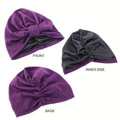 Satin Lined Double Layer Turban Cap Head Wrap Elastic Bonnet Head Scarf