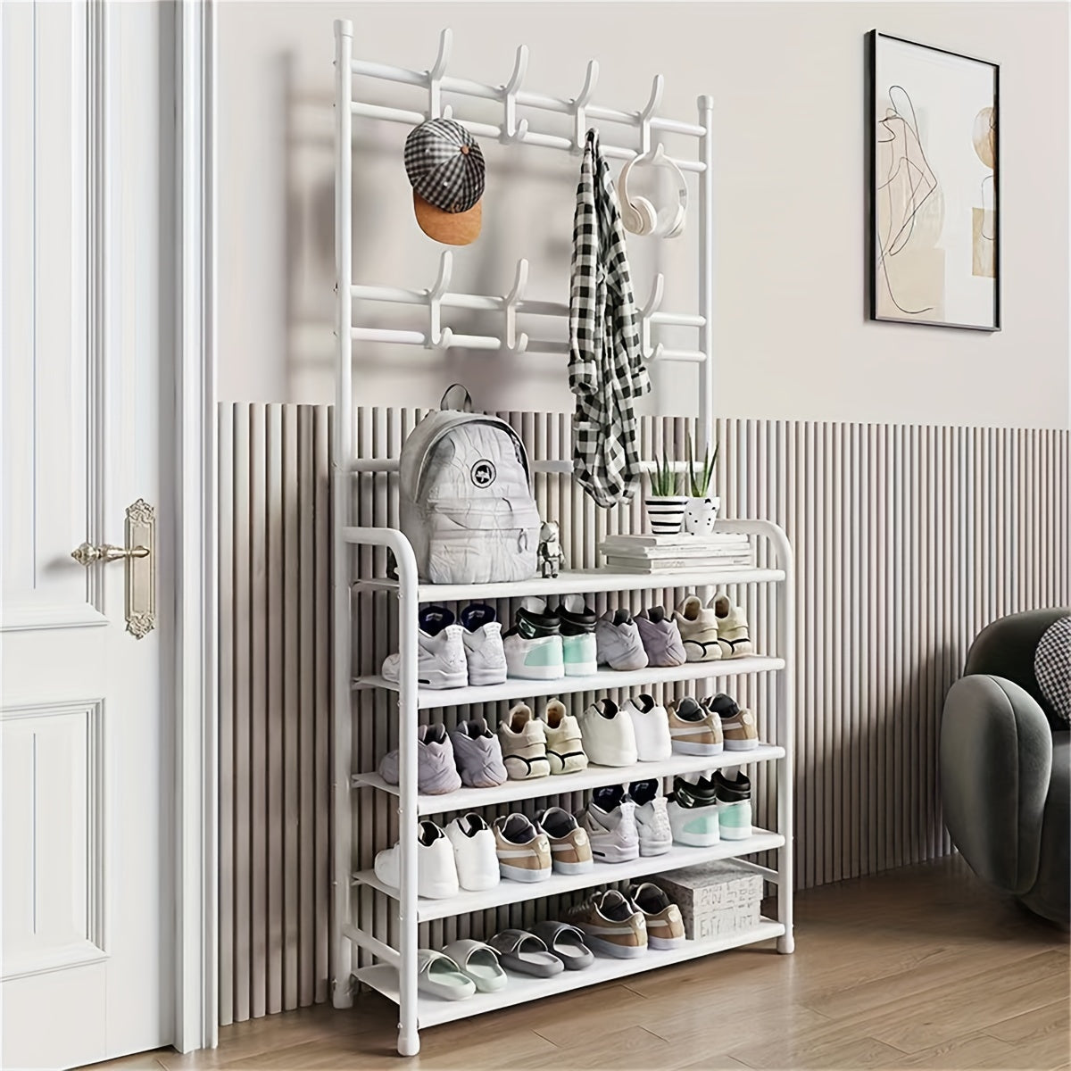 Metal Shoe Rack Coat Rack Integrated Doorway Hanging Clothes and Shoe Cabinet